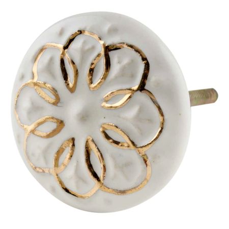 Cream Gold Floral Ceramic Dresser Knobs